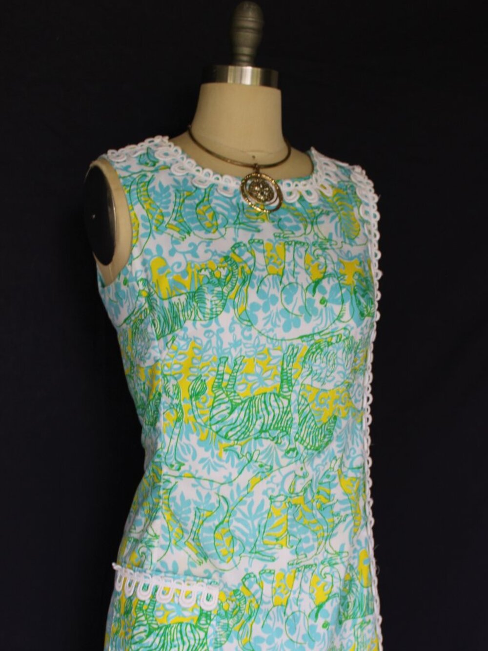 The Lilly Pulitzer vintage jungle Animal mod 60s dress Jackie O crochet lace M - Picture 7 of 10